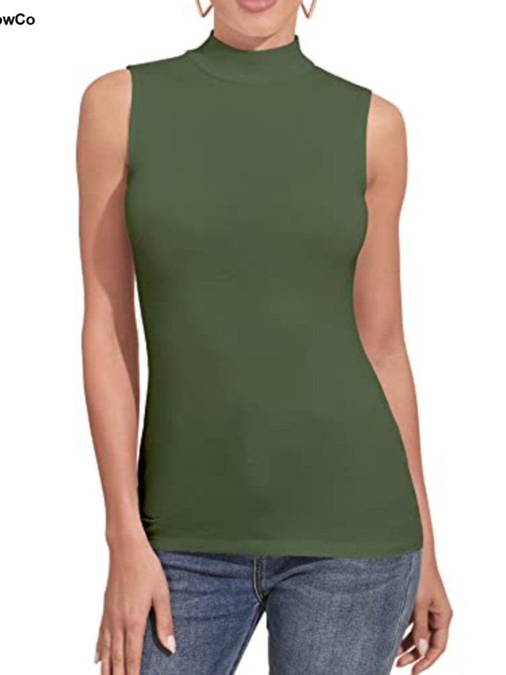 Sleeveless Mock Turtleneck Top Stretch Slim Pullover Lightweight
